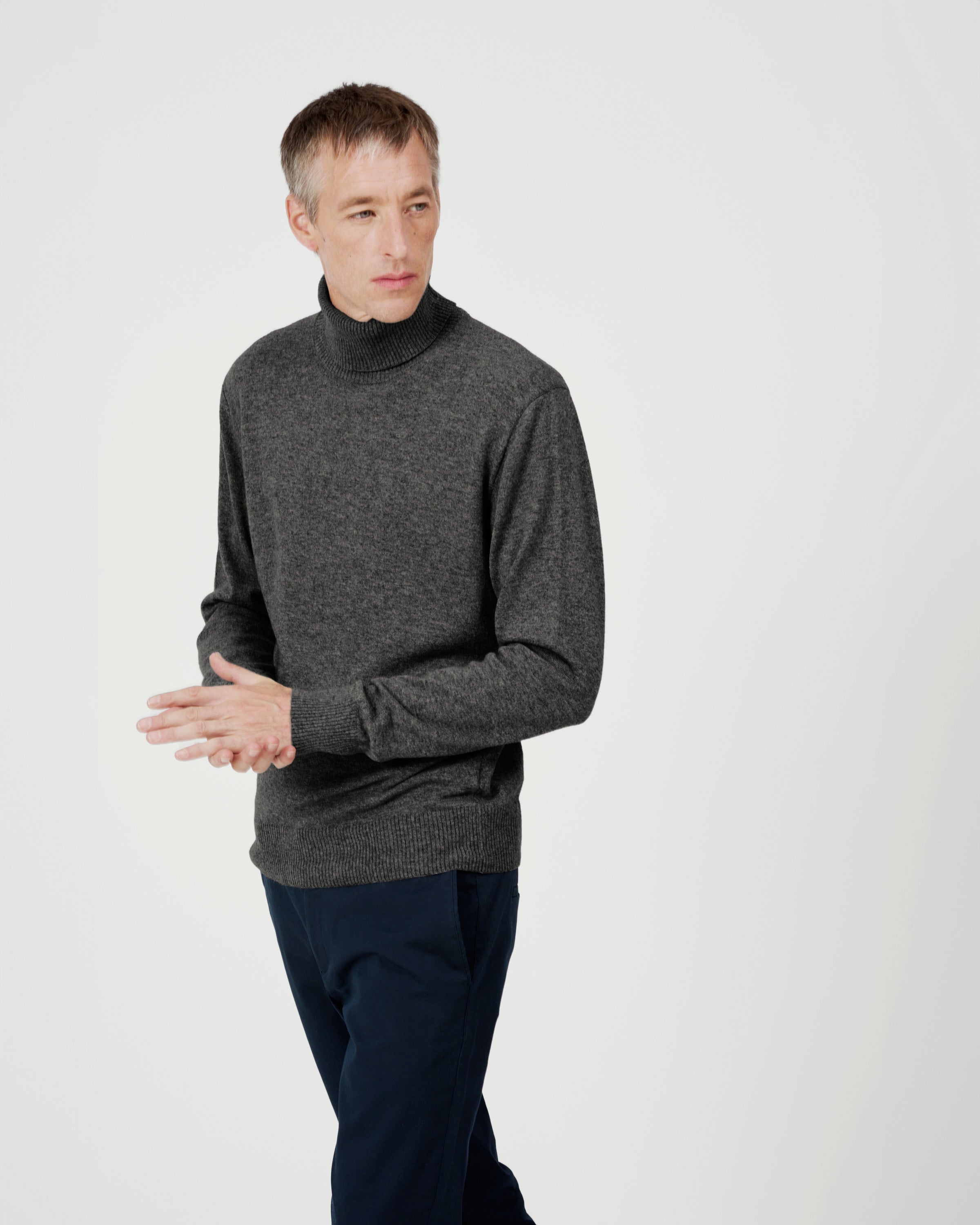 The Grey Roll-Neck Sweater for Men Merino Wool Jumper for Men