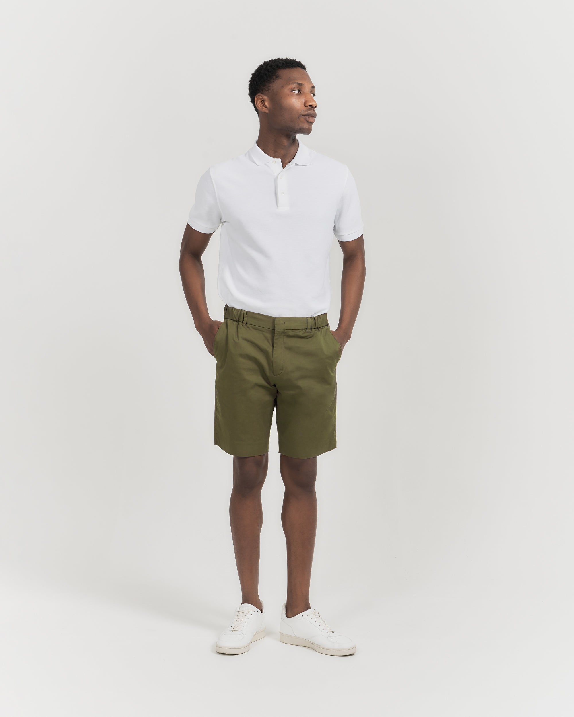 The Olive Green Smart Shorts for Men | Slim Fit, Stretch Cotton