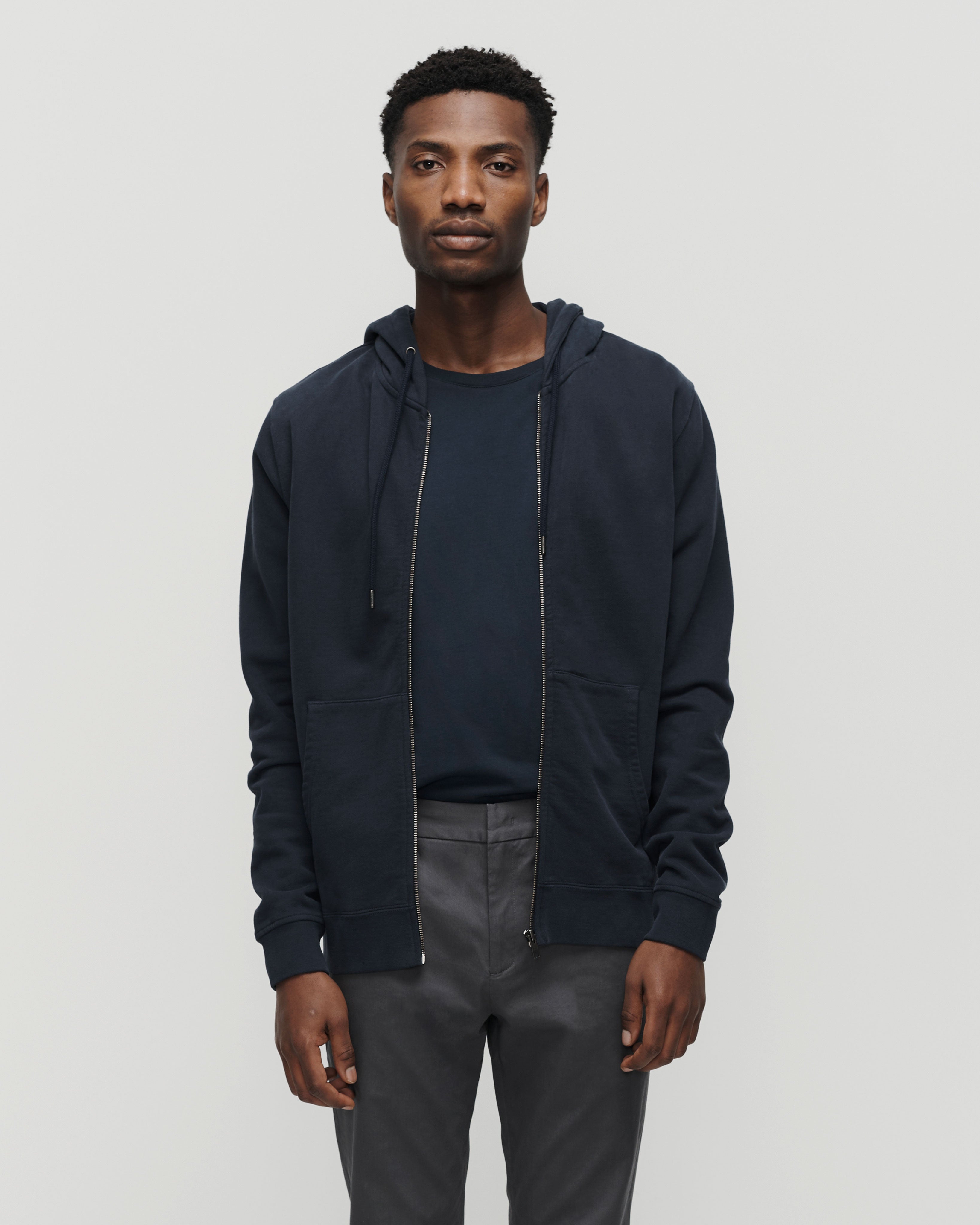 Navy Blue Zip Hoodie for Men 400GSM Organic Cotton