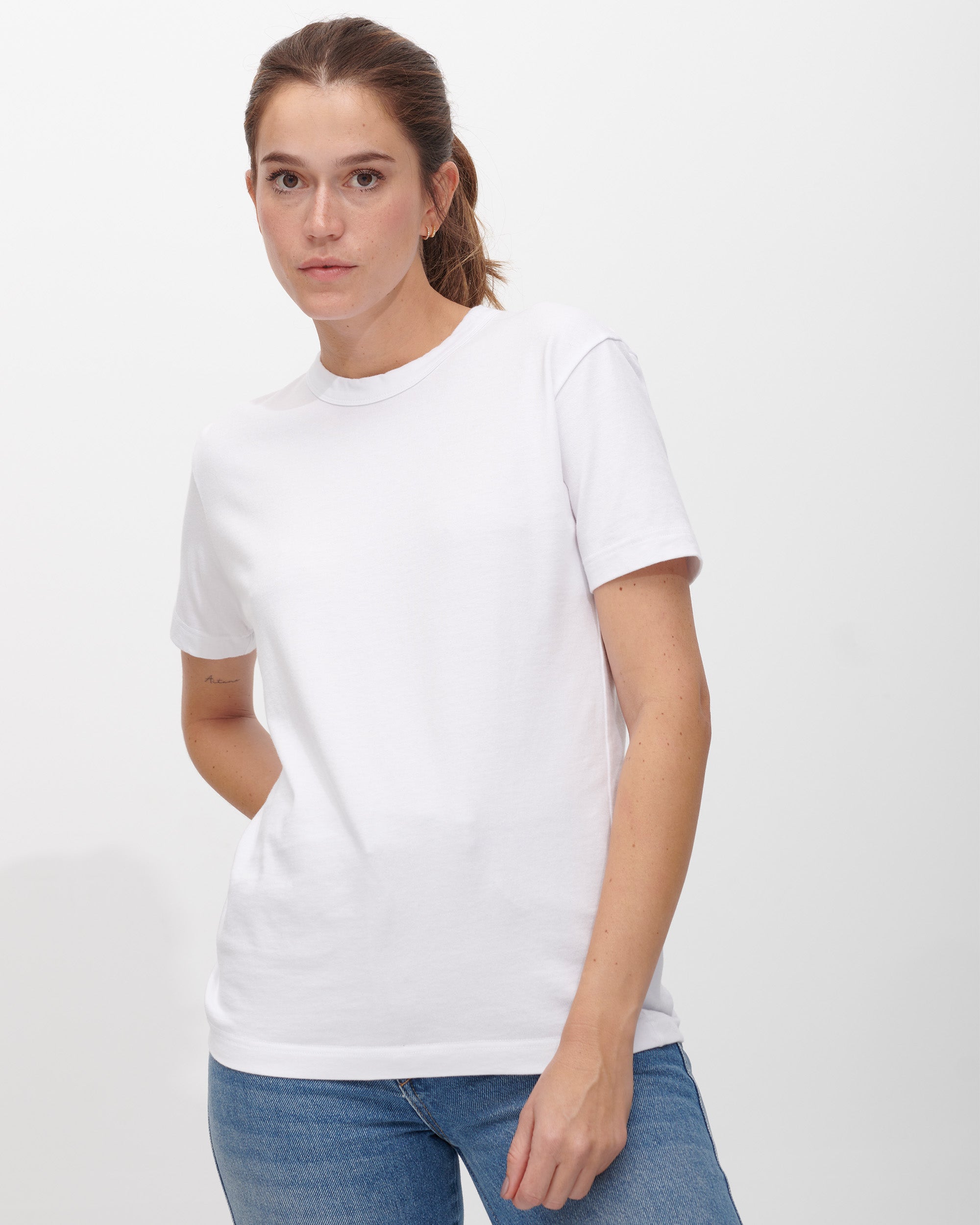 Women's Basic White Blouse. 100% Cotton. Round Neck. Shirt For Women