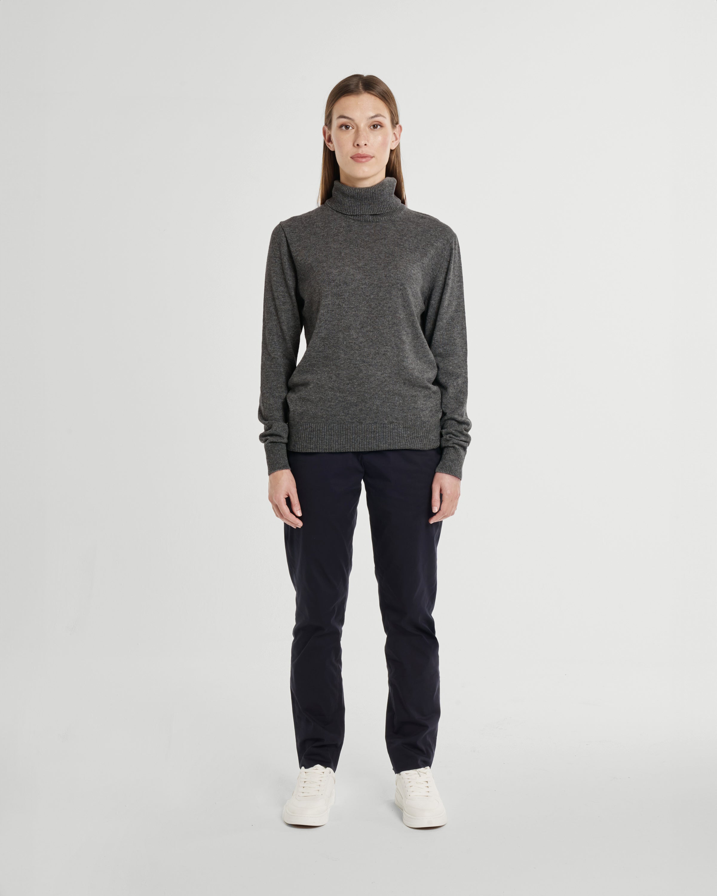 Grey Roll-Neck Sweater for Women 100% Merino Wool