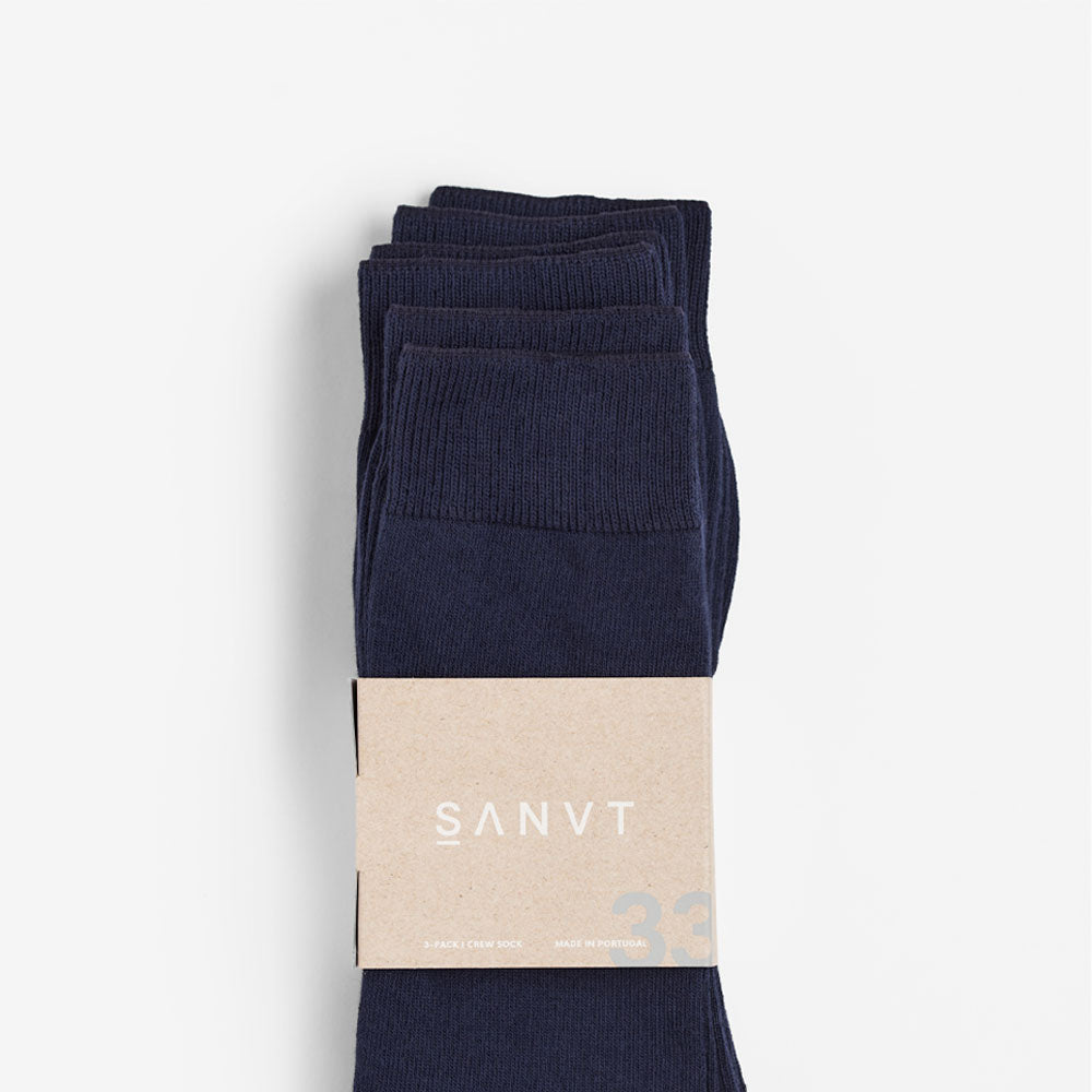 Premium 3-Pack Crew Navy Socks – Organic Cotton, Seamless Comfort