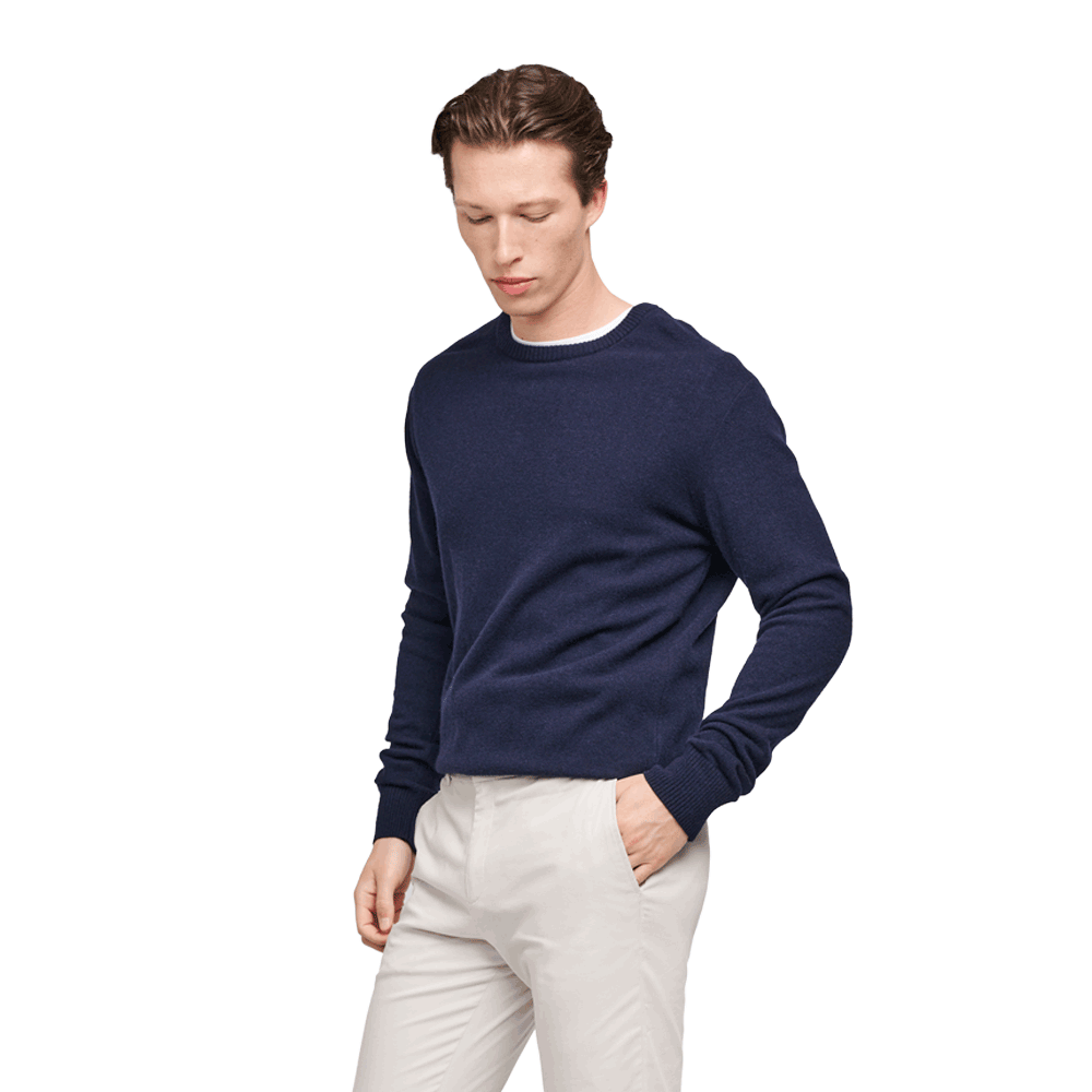 Navy Blue Merino Wool Sweater for Men | Soft Warm Knit Jumper for