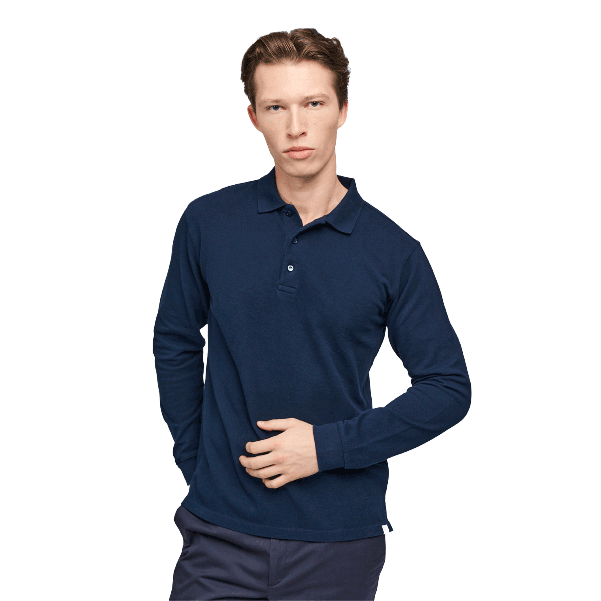 Longsleeve Navy Polo Shirt for Men | 220GSM Organic Cotton