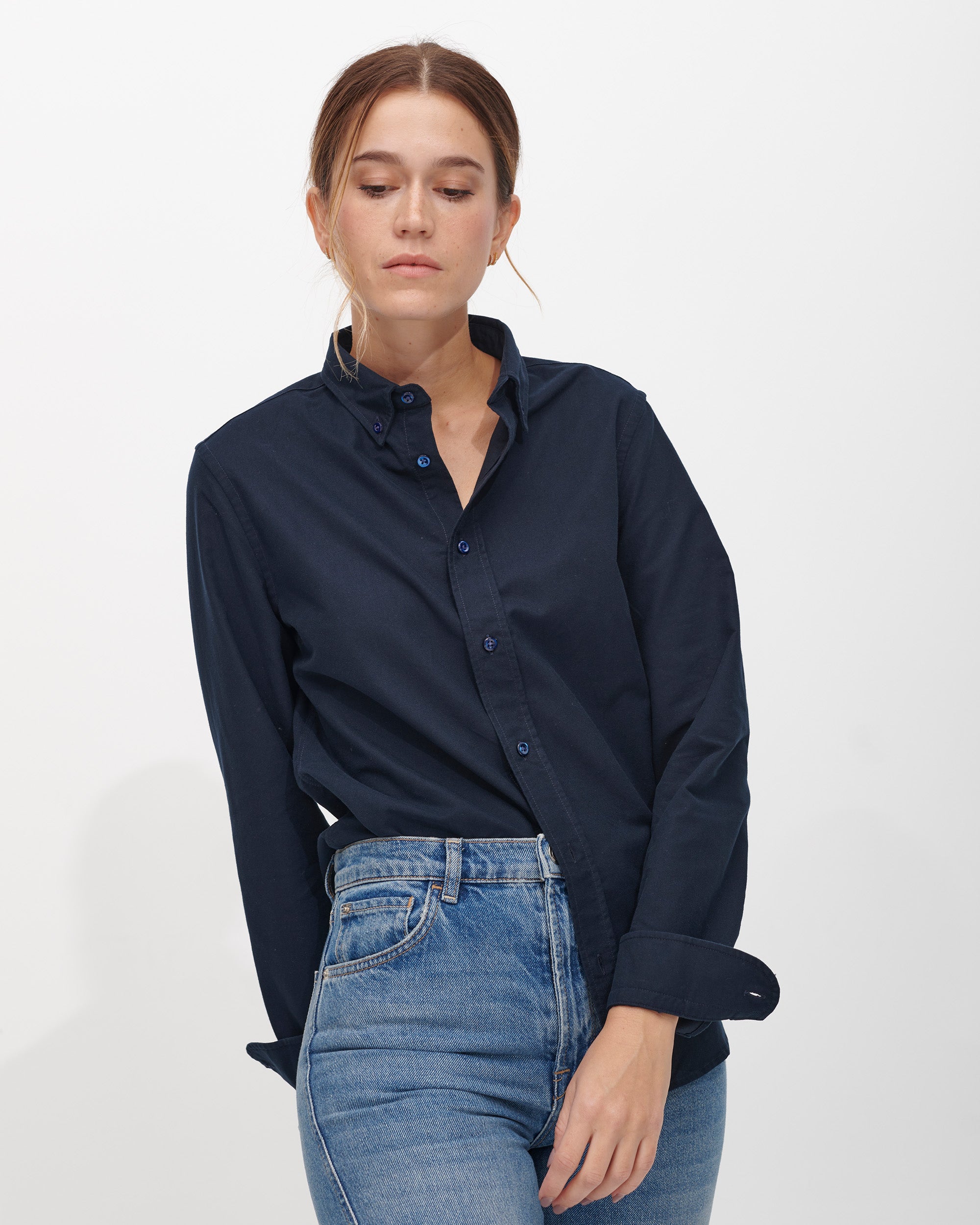 Oversize Navy Oxford Shirt for Women | 100% Organic Cotton