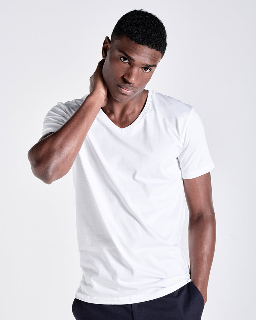 White V Neck T Shirt for Men | Premium 185GSM Cotton